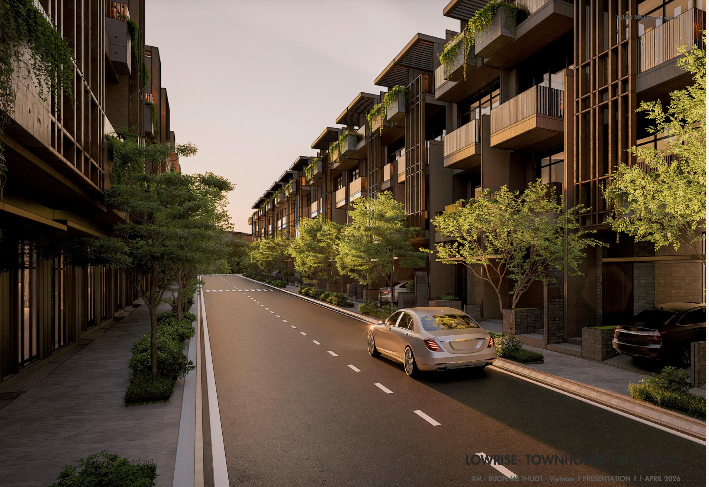 Dãy shophouse Era City Buôn Ma Thuột thiết kế Biophilic 1 trệt 3 lầu.