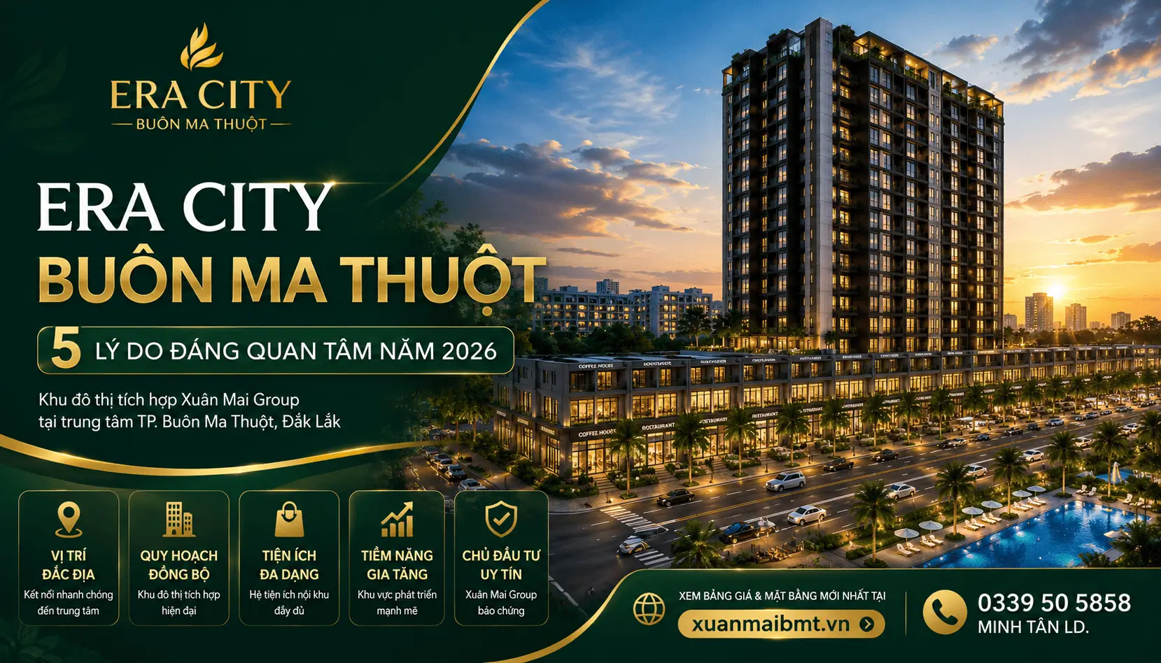 Era City Buôn Ma Thuột – khu đô thị tích hợp Xuân Mai Group tại 161 Nguyễn Chí Thanh, TP. Buôn Ma Thuột, Đắk Lắk với shophouse, căn hộ và hệ tiện ích đồng bộ.